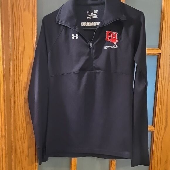 Under Armour Black Quarter-Zip Pullover Embrodered Red Logo Small Loose Women - Picture 1 of 16